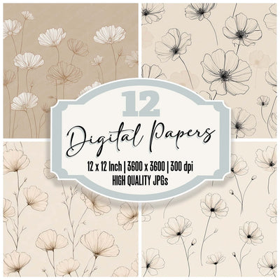 Clean Line Floral Background Digital Paper Pack (DDD007854)