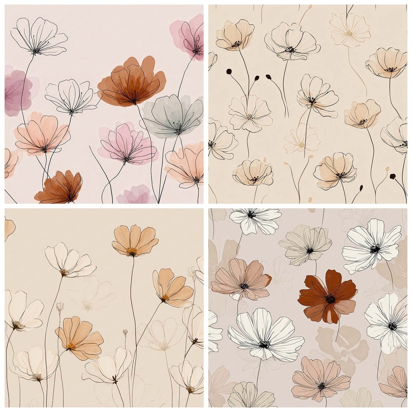 Clean Line Floral Background Digital Paper Pack (DDD007854)