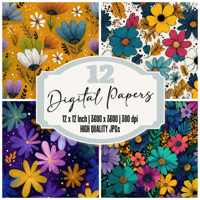 Doodle Cartoon Floral Background Digital Paper Pack (DDD007855)