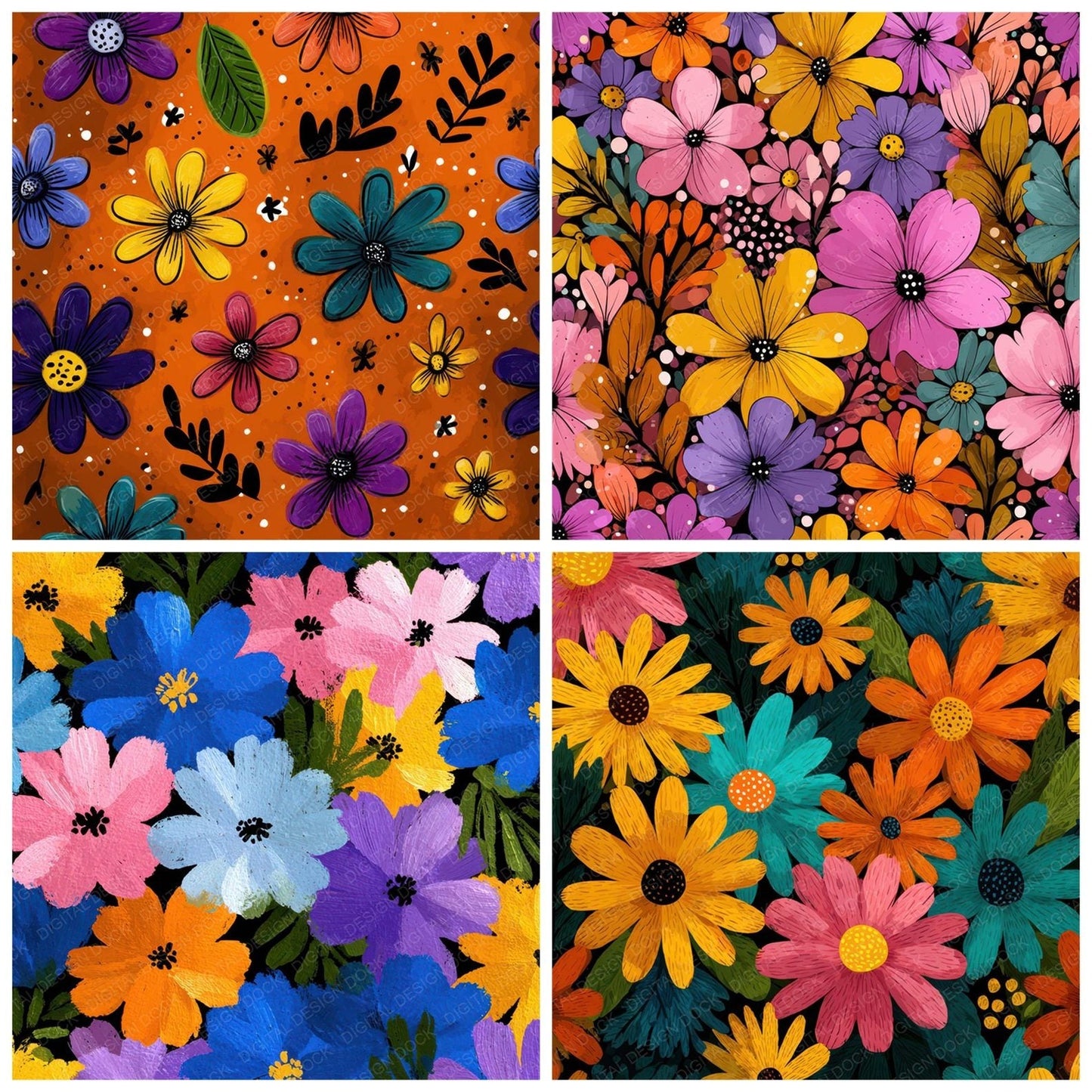Doodle Cartoon Floral Background Digital Paper Pack (DDD007855)