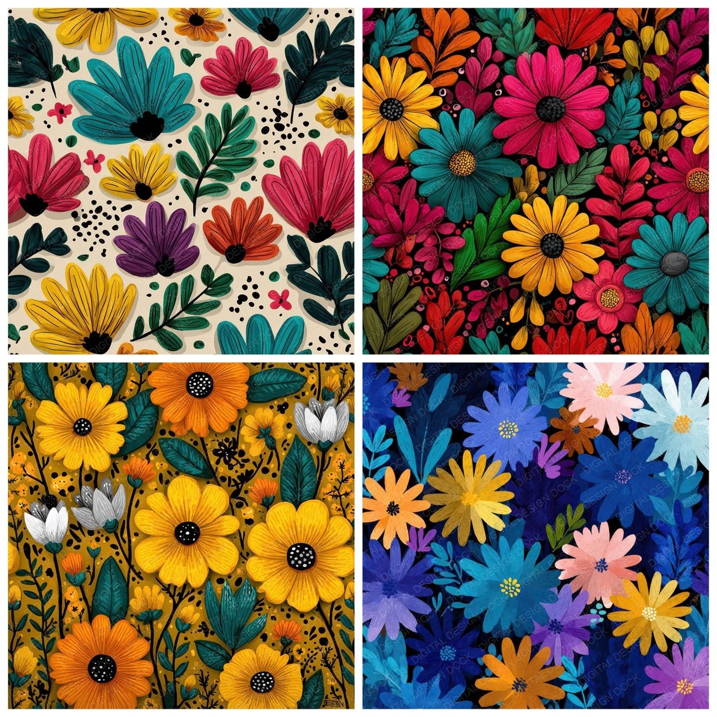 Doodle Cartoon Floral Background Digital Paper Pack (DDD007855)