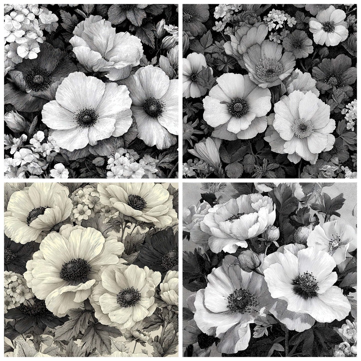 Etched Floral Background Digital Paper Pack (DDD007856)