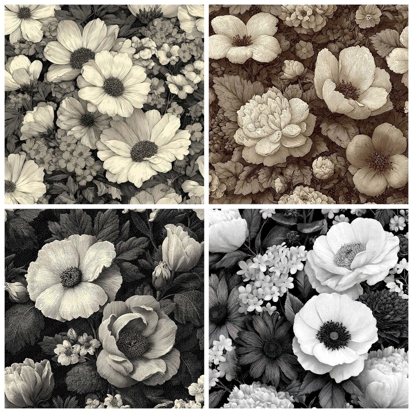 Etched Floral Background Digital Paper Pack (DDD007856)