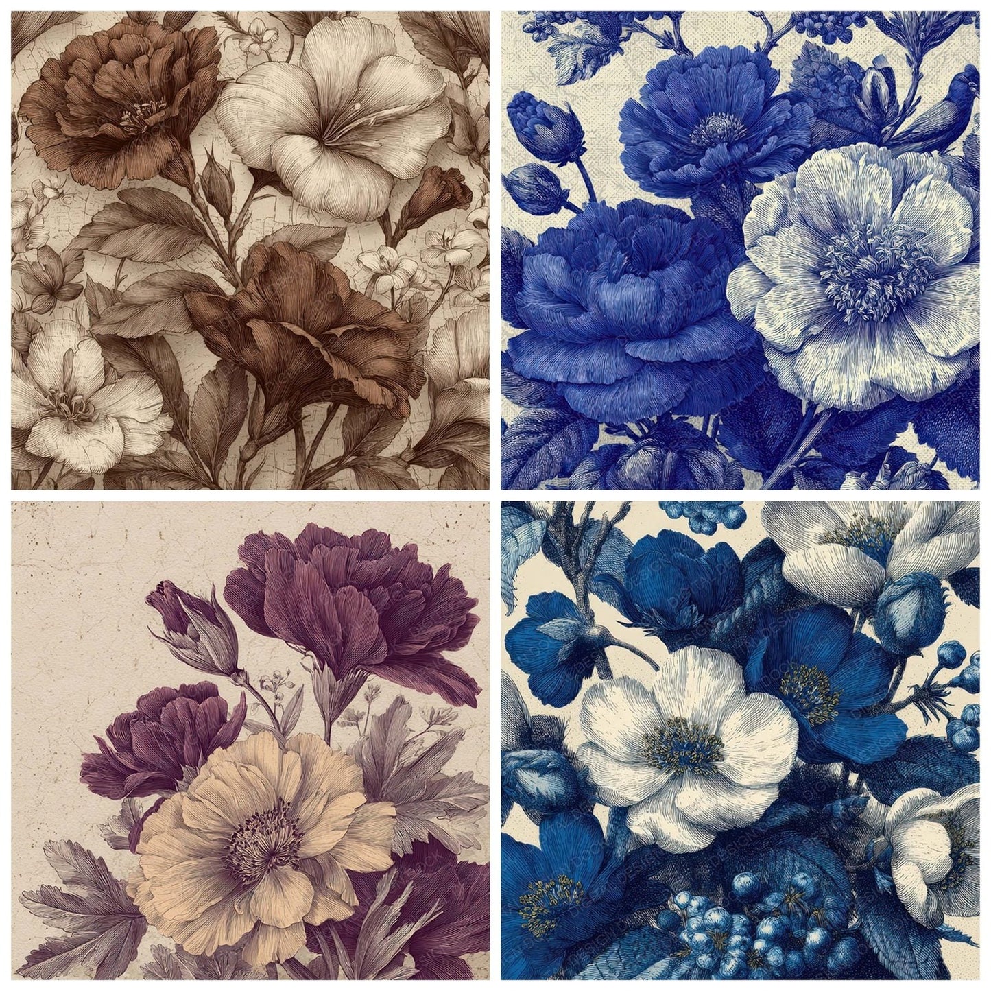 Etched Floral Drawing Background Digital Paper Pack (DDD007857)