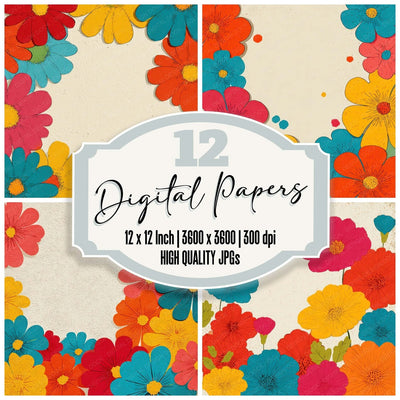 Minimal Cartoon Floral Background Digital Paper Pack (DDD007860)