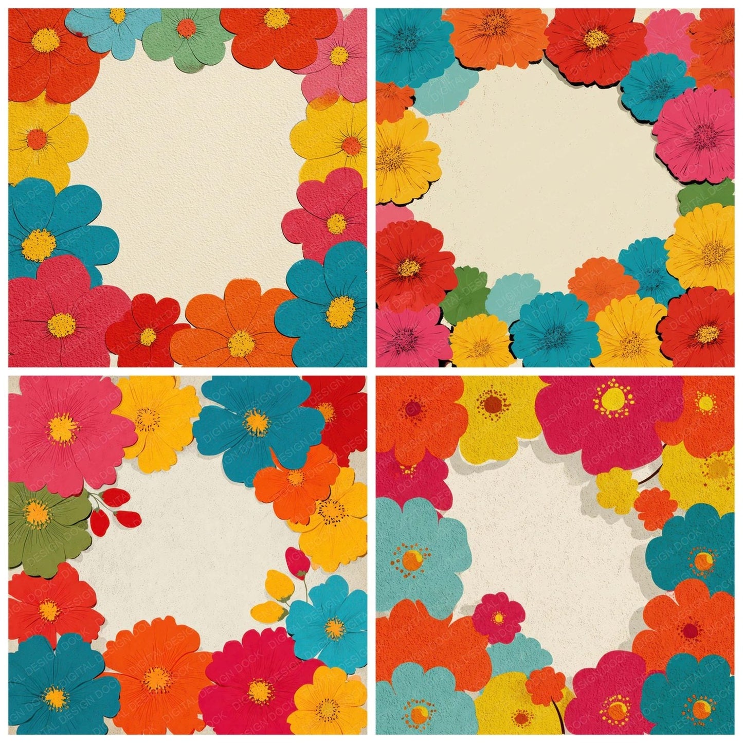 Minimal Cartoon Floral Background Digital Paper Pack (DDD007860)
