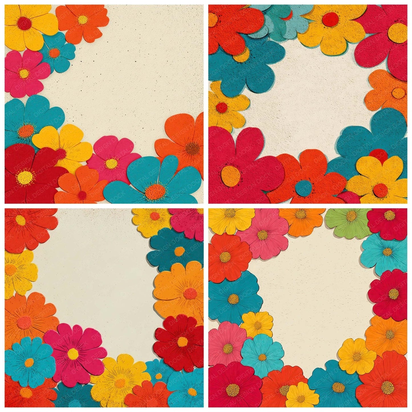 Minimal Cartoon Floral Background Digital Paper Pack (DDD007860)
