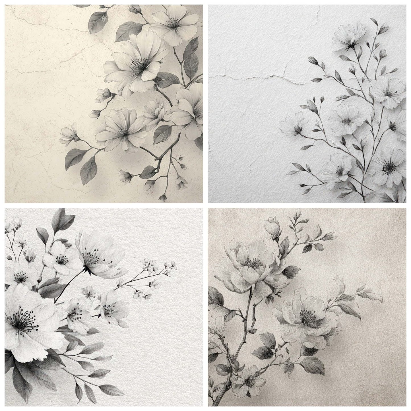 Pencil Sketch Floral Background Digital Paper Pack (DDD007862)