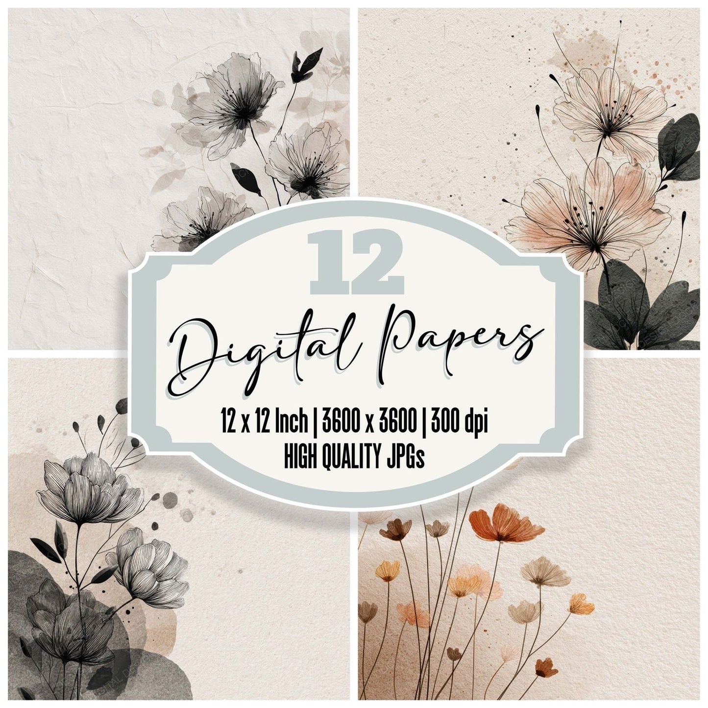 Quiet Abstract Floral Background Digital Paper Pack (DDD007863)