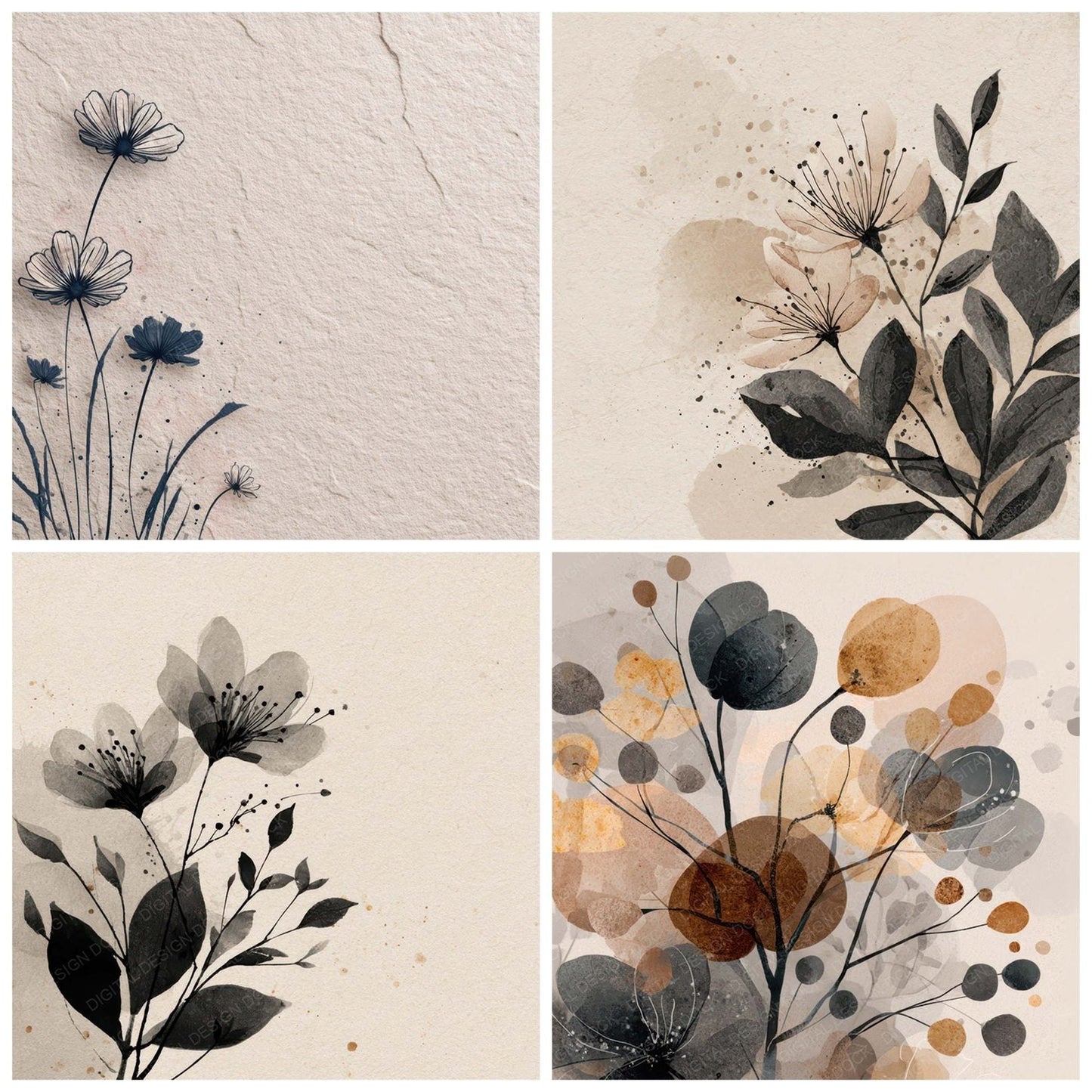 Quiet Abstract Floral Background Digital Paper Pack (DDD007863)