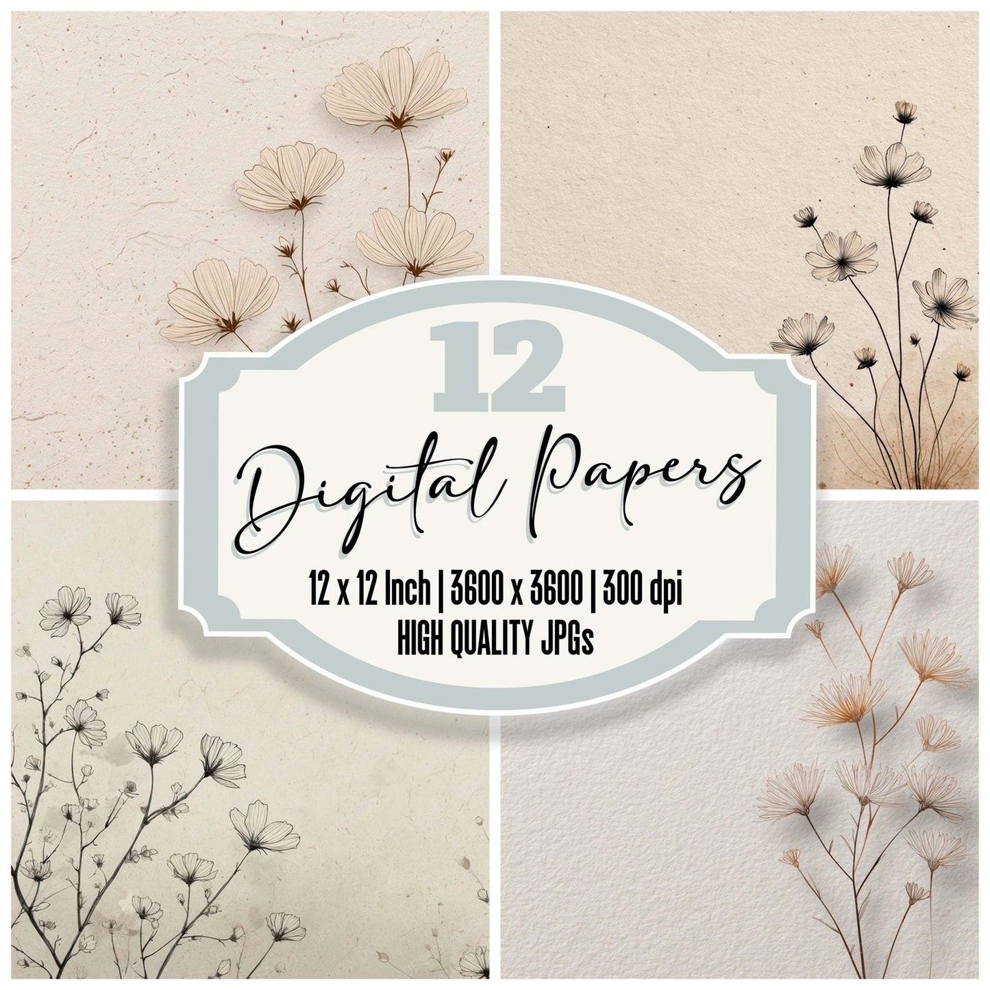Ultra Minimal Floral Background Digital Paper Pack (DDD007865)