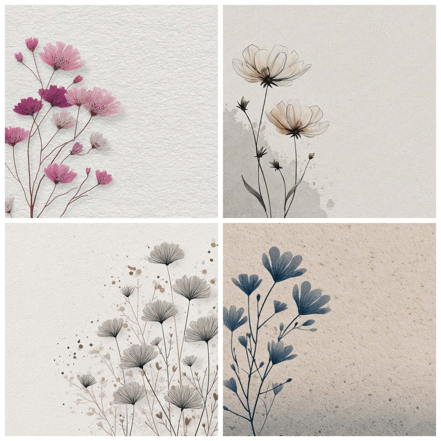 Ultra Minimal Floral Background Digital Paper Pack (DDD007865)