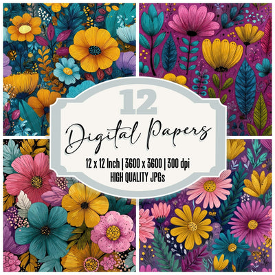 Whimsical Cartoon Floral Background Digital Paper Pack (DDD007867)