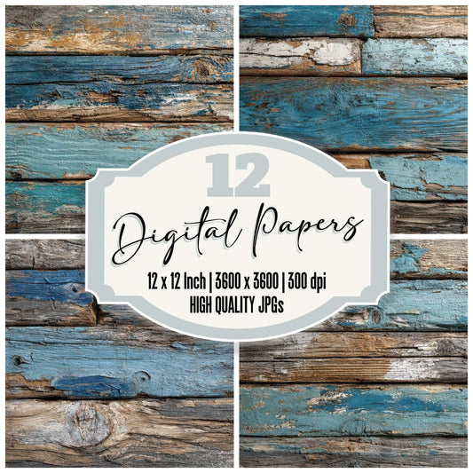 Blue Weathered Wood Panels Digital Paper Pack (DDD007868)
