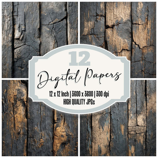 Charcoal Washed Wood Panels Digital Paper Pack (DDD007871)