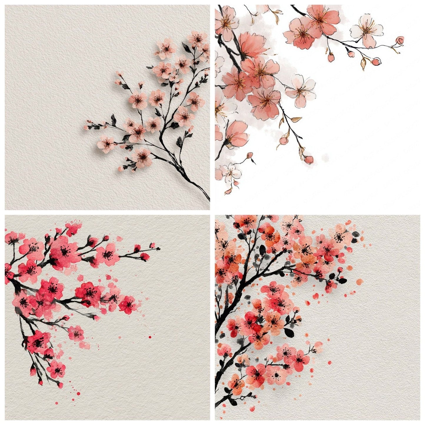 Cherry Blossom Floral Border Digital Paper Pack (DDD007872)