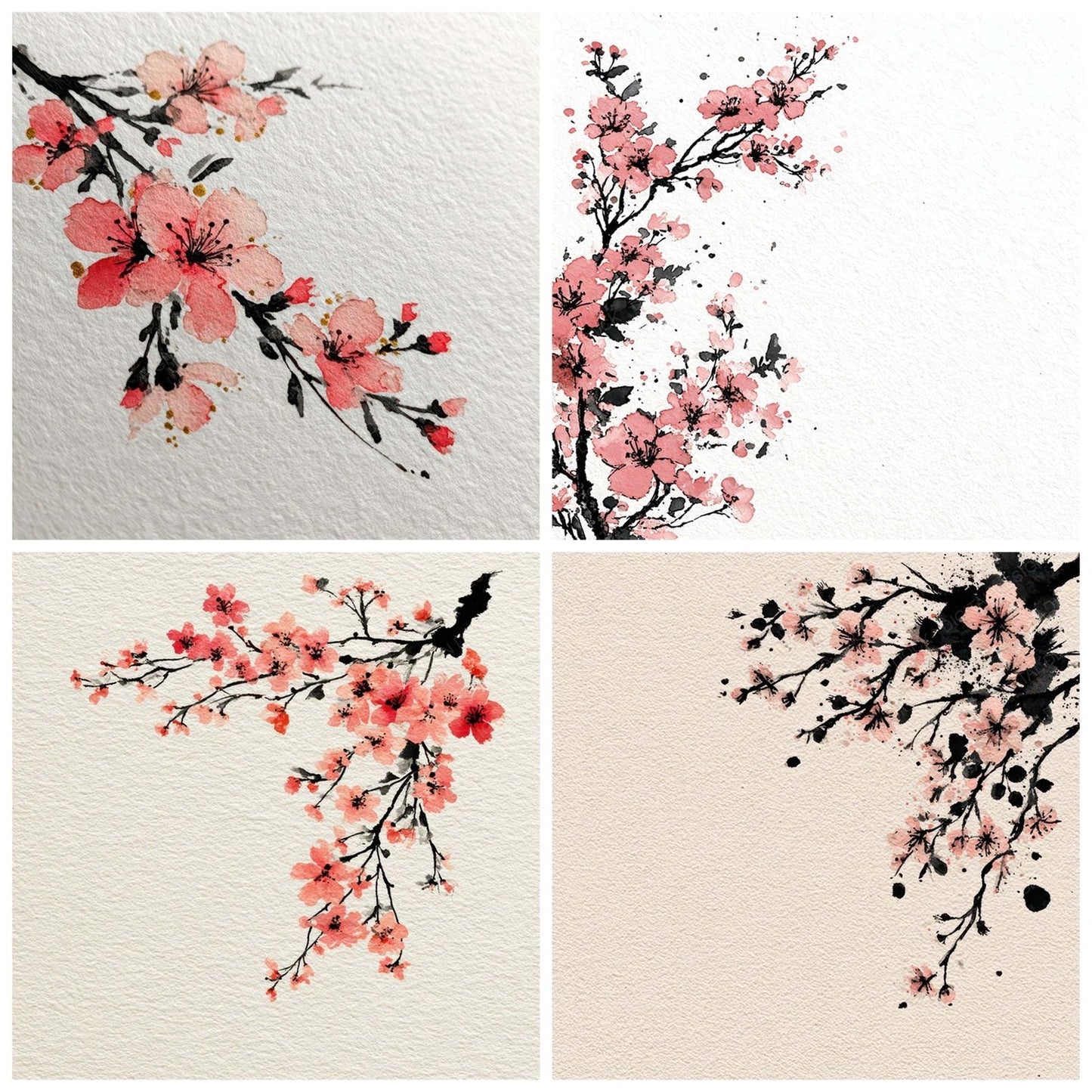 Cherry Blossom Floral Border Digital Paper Pack (DDD007872)