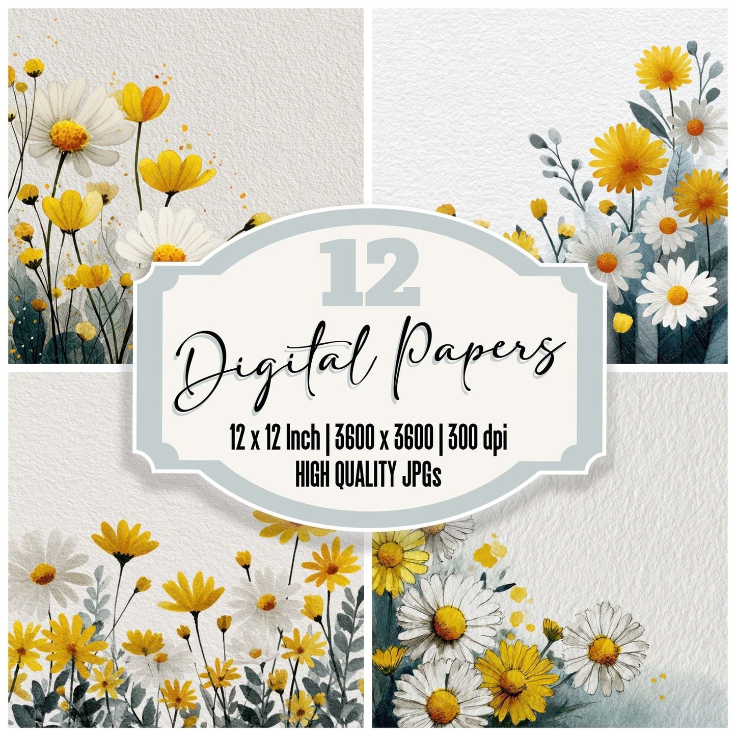 Daisy Floral Border Digital Paper Pack (DDD007874)