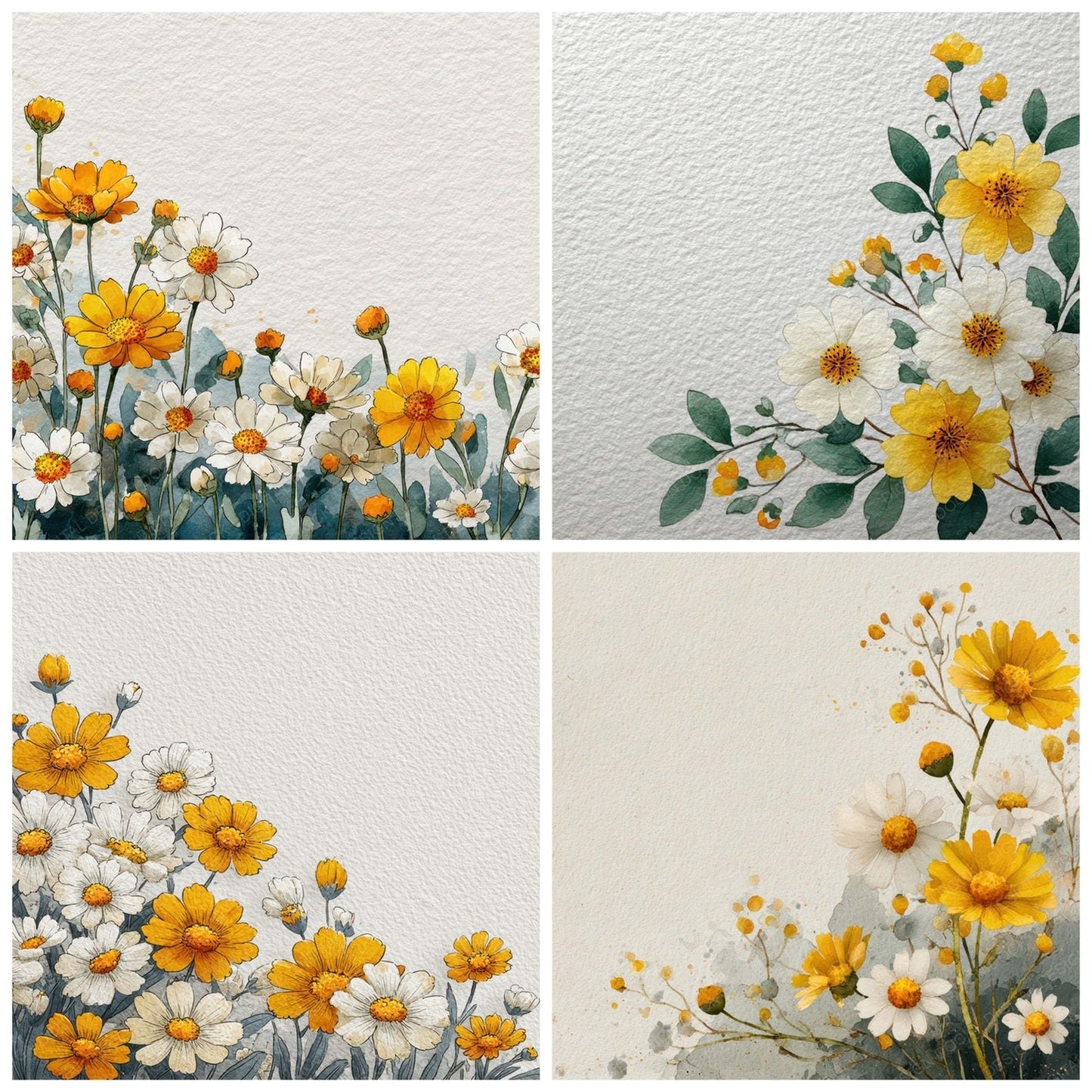 Daisy Floral Border Digital Paper Pack (DDD007874)