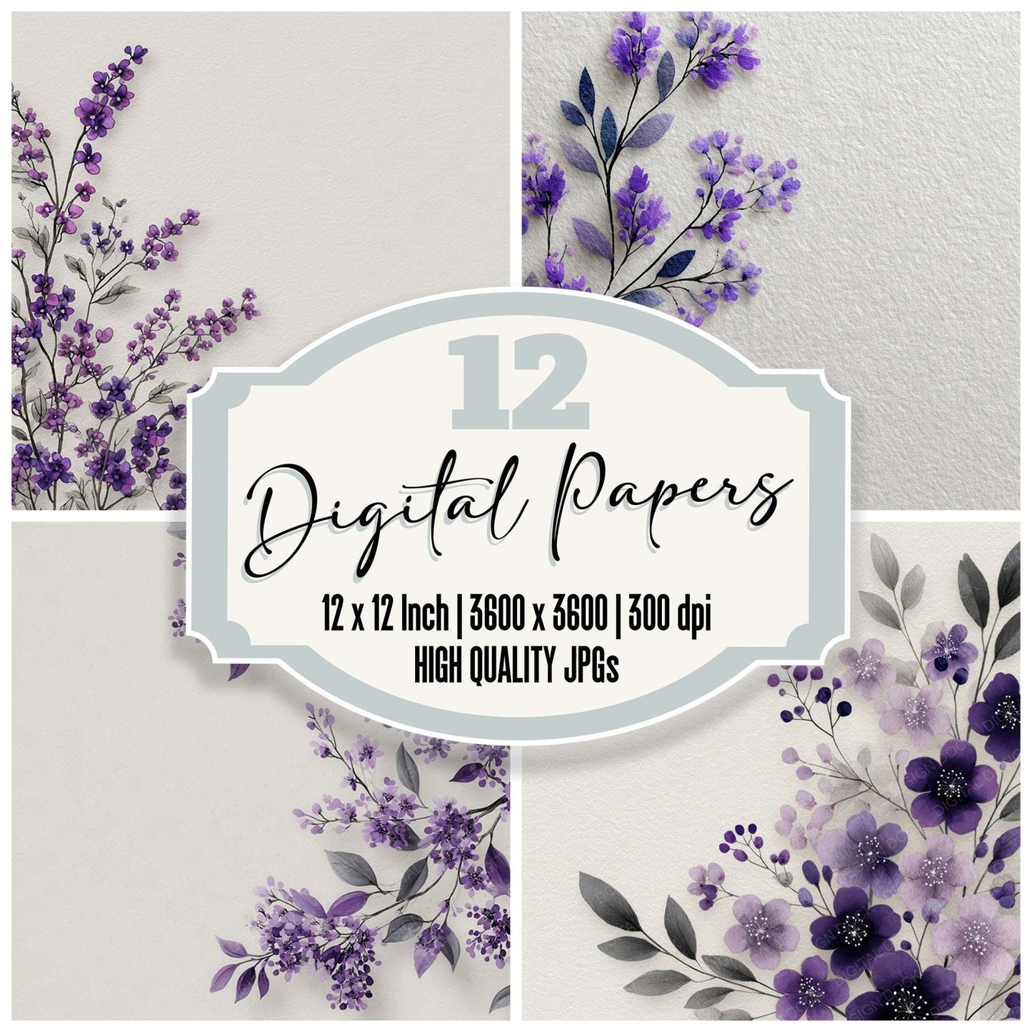 Lavender Floral Border Digital Paper Pack (DDD007875)