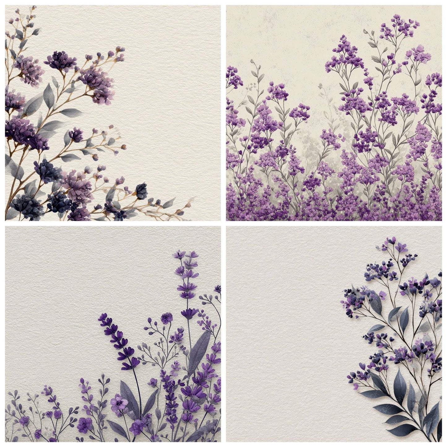 Lavender Floral Border Digital Paper Pack (DDD007875)