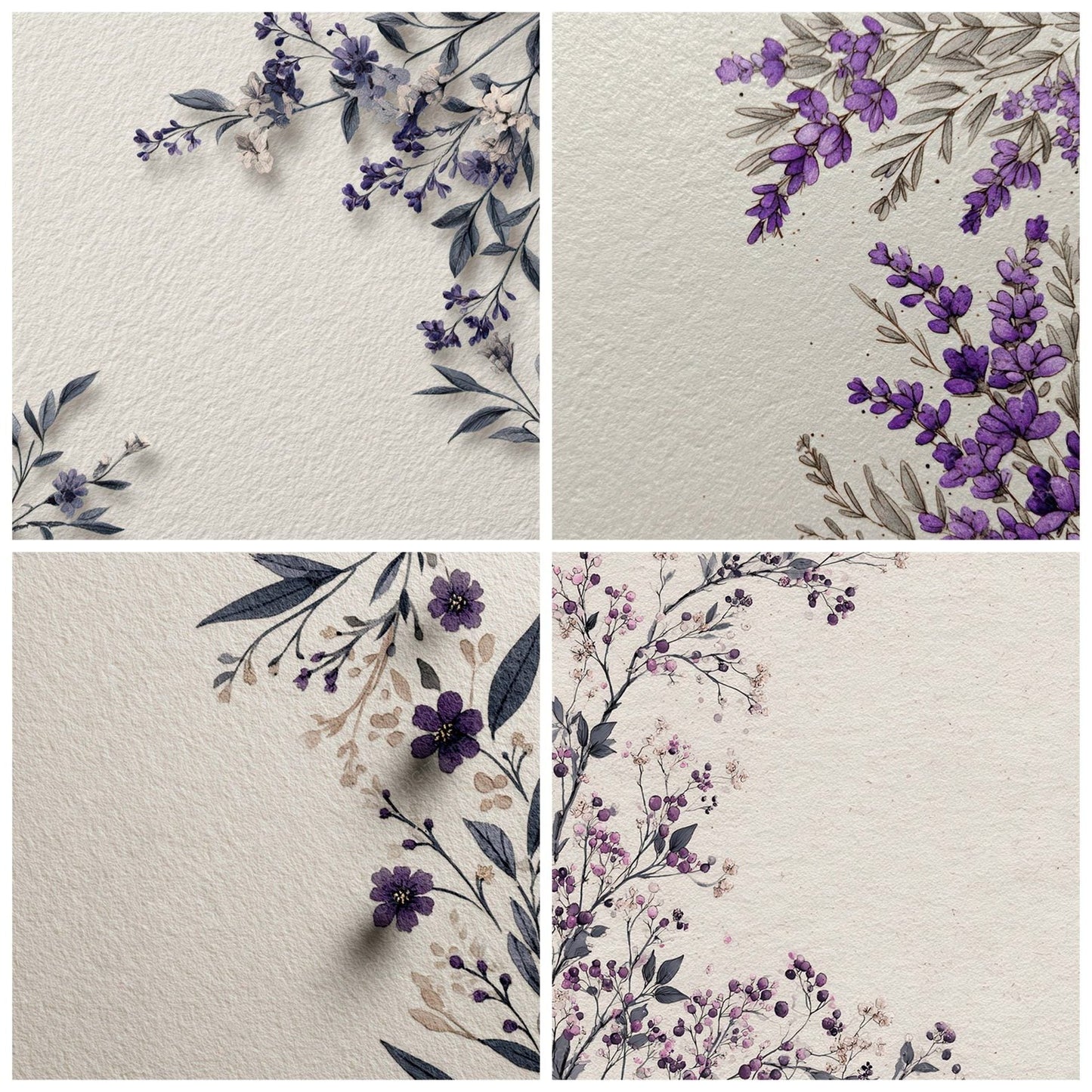Lavender Floral Border Digital Paper Pack (DDD007875)