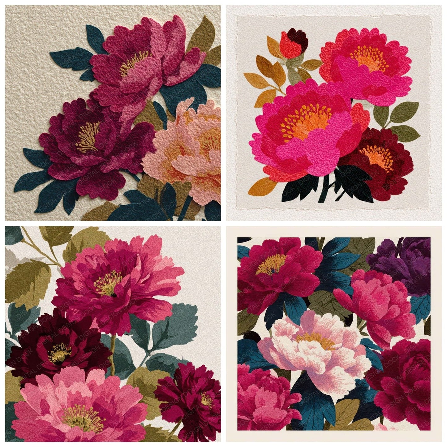 Peony Floral Border Digital Paper Pack (DDD007877)