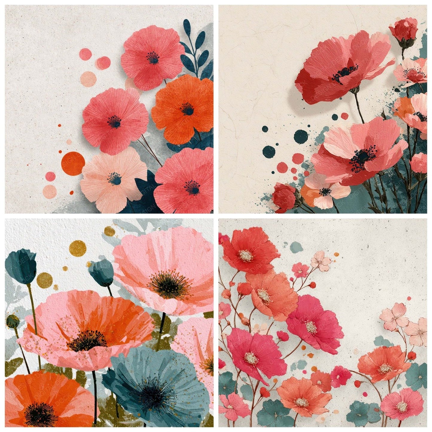 Poppy Floral Border Digital Paper Pack (DDD007878)