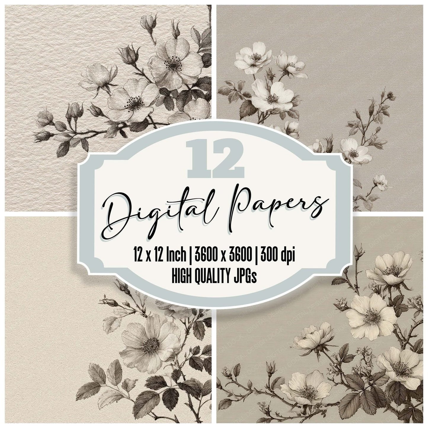 Rose Floral Border Digital Paper Pack (DDD007879)