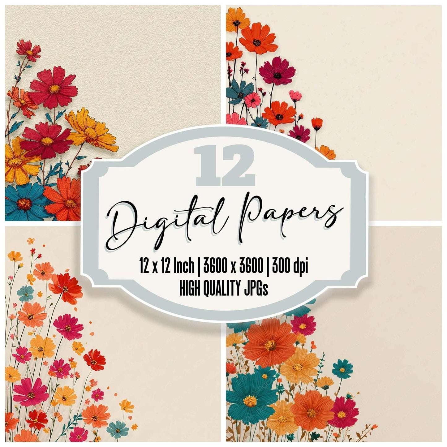 Side Floral Border Background Digital Paper Pack (DDD007881)