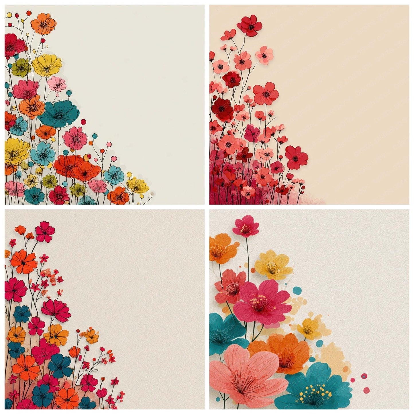 Side Floral Border Background Digital Paper Pack (DDD007881)