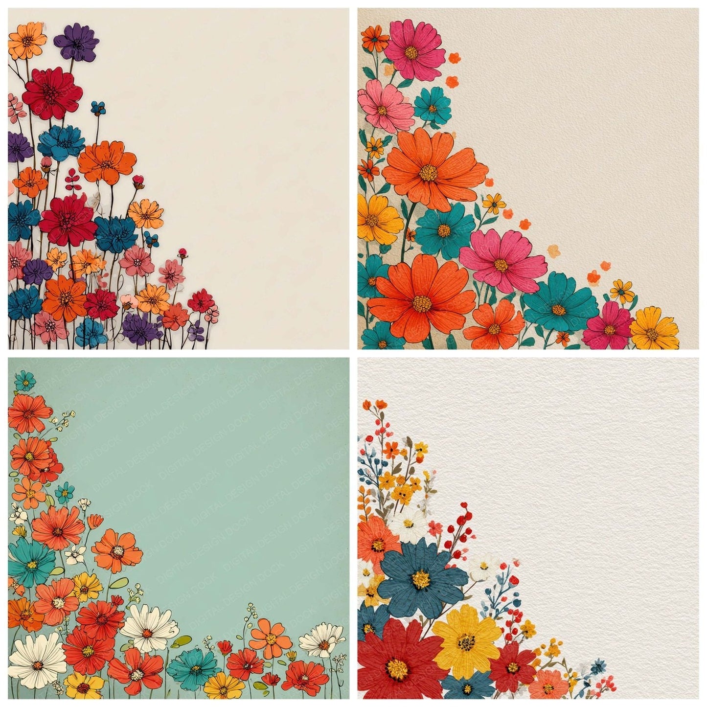 Side Floral Border Background Digital Paper Pack (DDD007881)