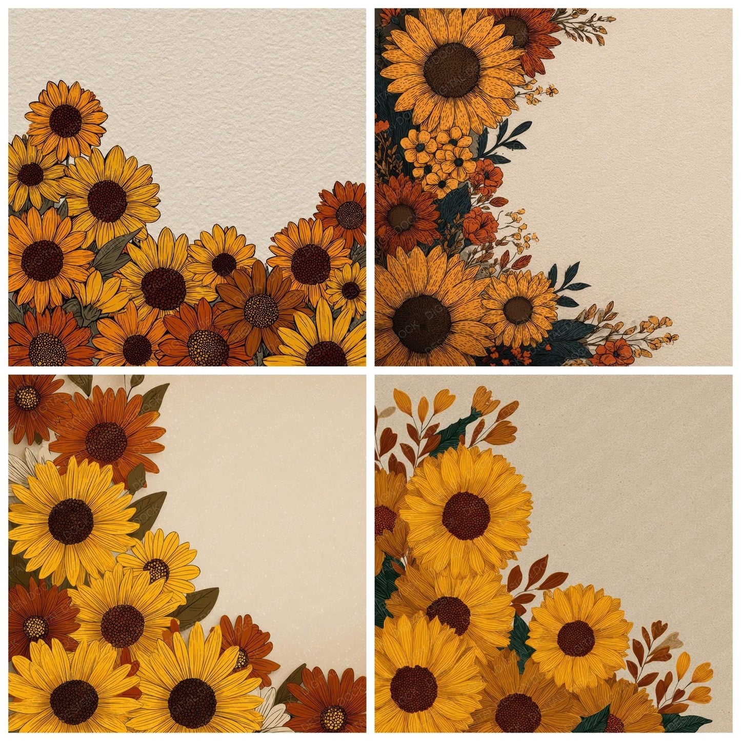 Sunflower Floral Border Digital Paper Pack (DDD007883)