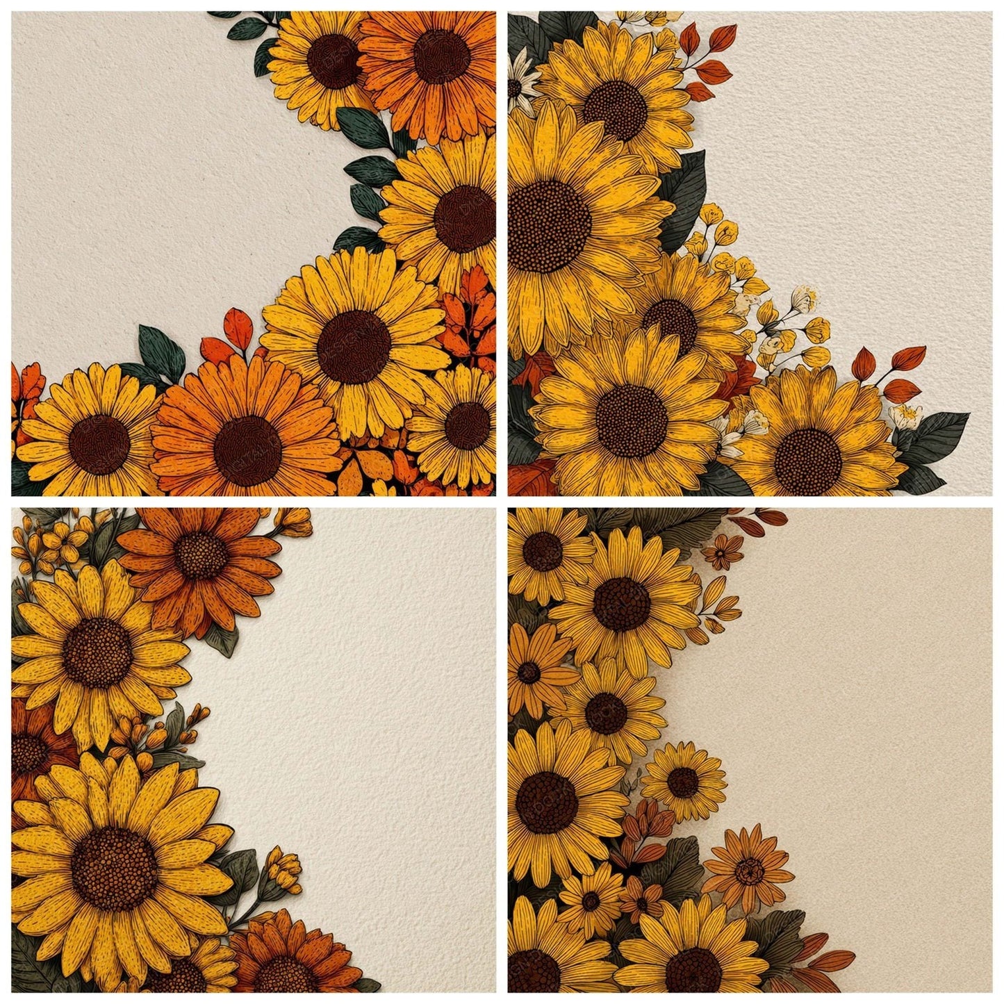 Sunflower Floral Border Digital Paper Pack (DDD007883)