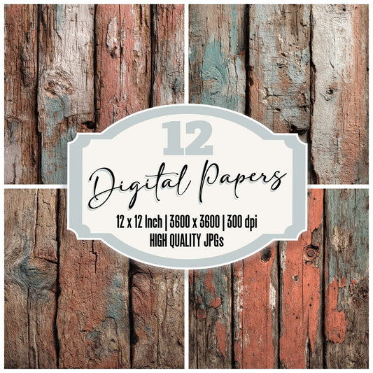 Terracotta Washed Wood Panels Digital Paper Pack (DDD007884)