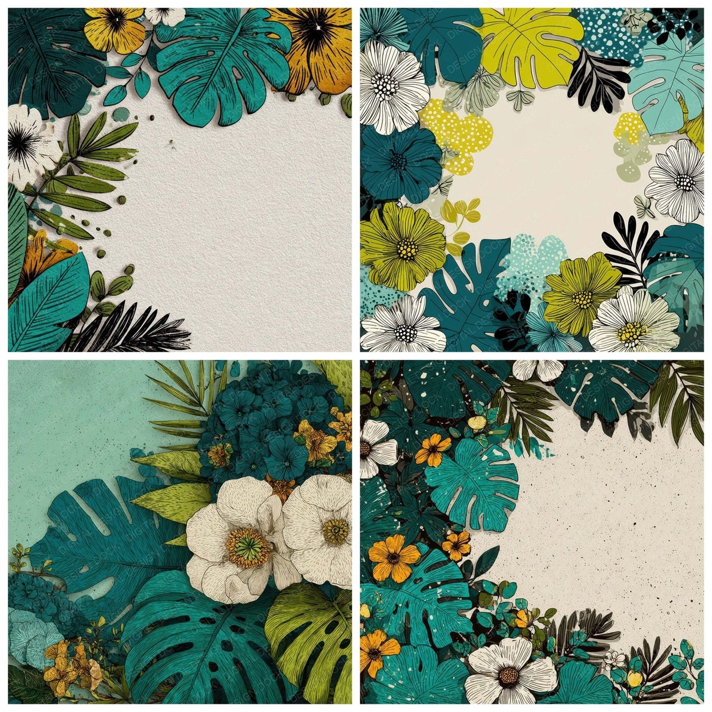 Tropical Floral Border Digital Paper Pack (DDD007885)