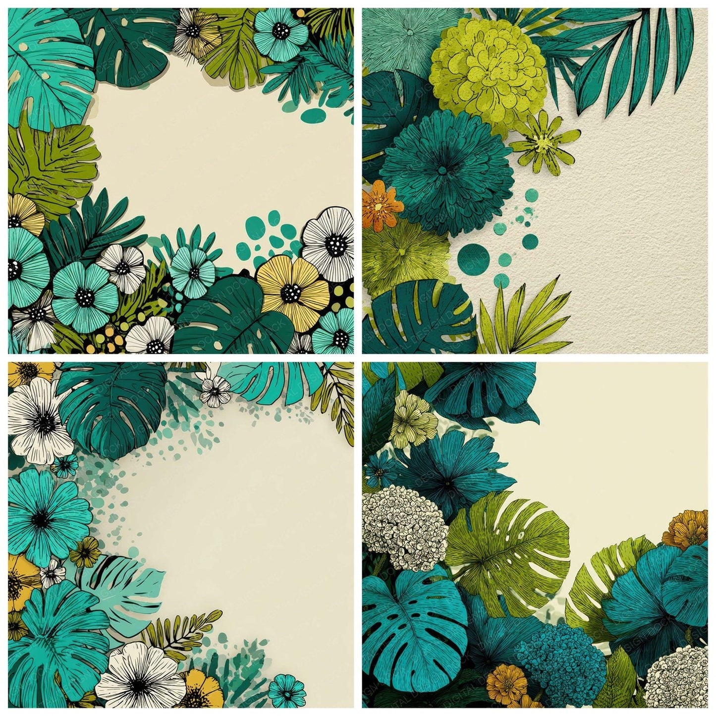 Tropical Floral Border Digital Paper Pack (DDD007885)