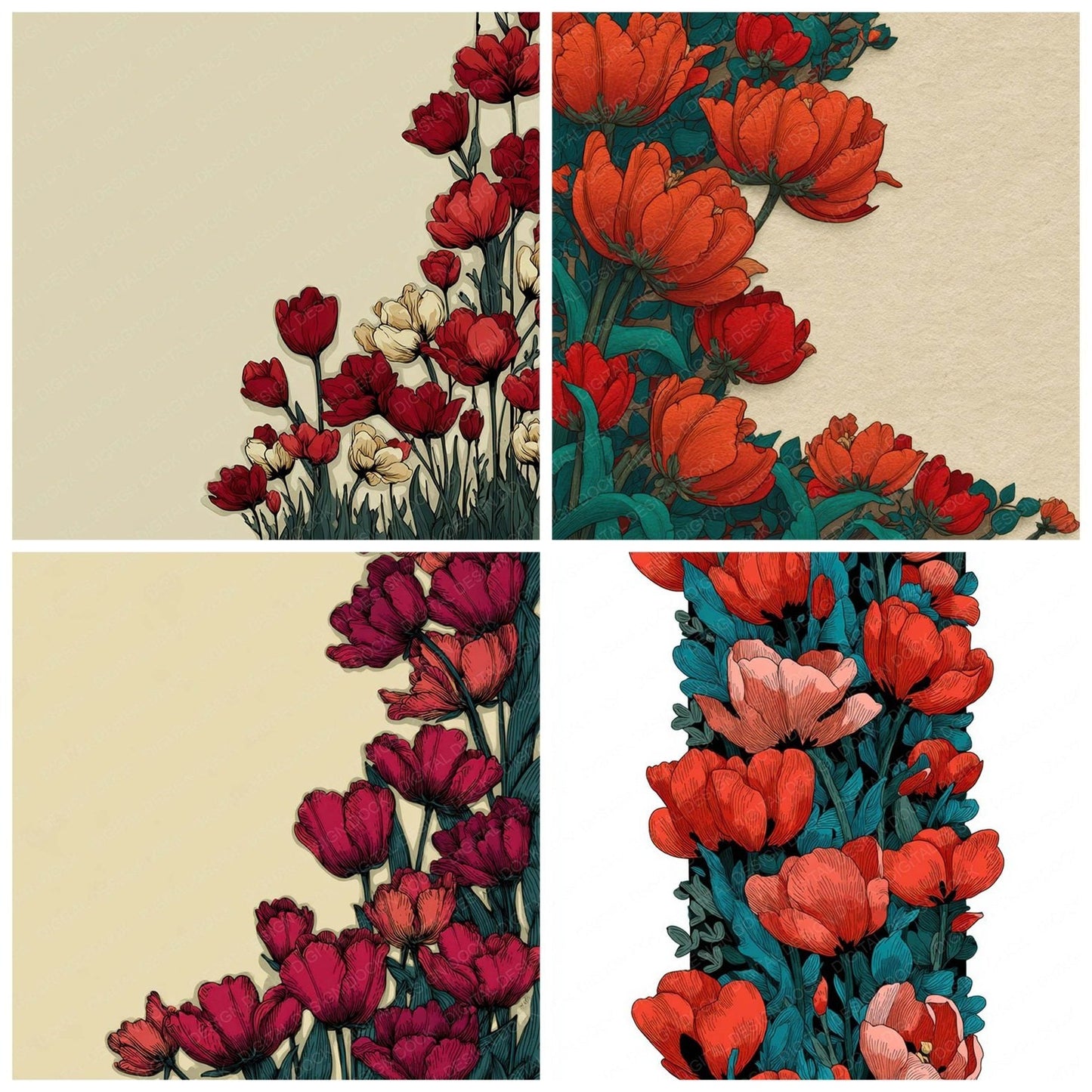 Tulip Floral Border Digital Paper Pack (DDD007886)