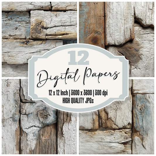 White Cracked Wood Panels Digital Paper Pack (DDD007887)