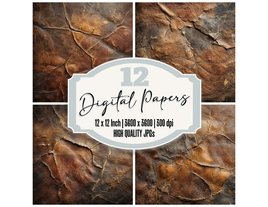 Aged Leather Texture digital paper pack designed for background pages in junk journaling and paper craft projects