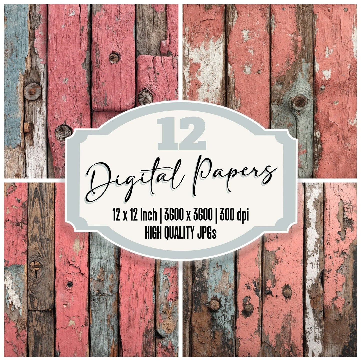 Coral Washed Wood Panels Digital Paper Pack (DDD007894)