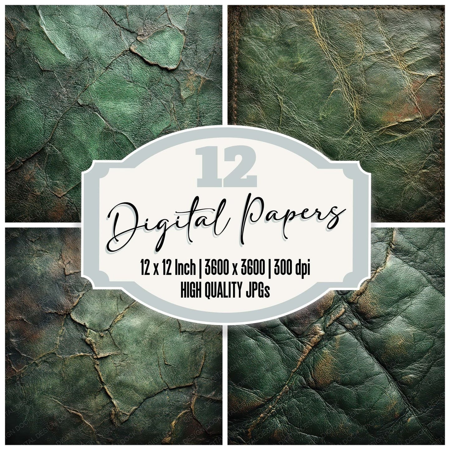 Green Distressed Leather Digital Paper Pack (DDD007896)