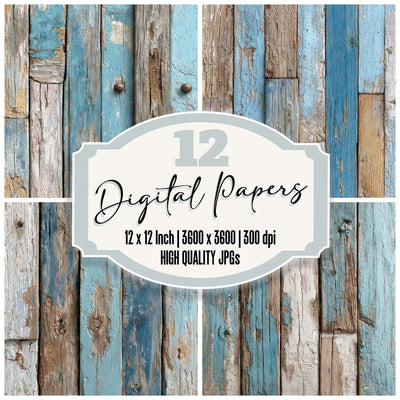 Sky Blue Wood Panels Digital Paper Pack (DDD007903)