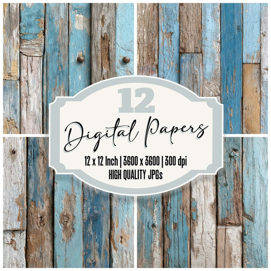 Sky Blue Wood Panels Digital Paper Pack (DDD007903)