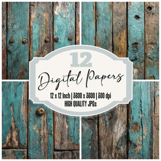 Teal Weathered Wood Panels Digital Paper Pack (DDD007905)