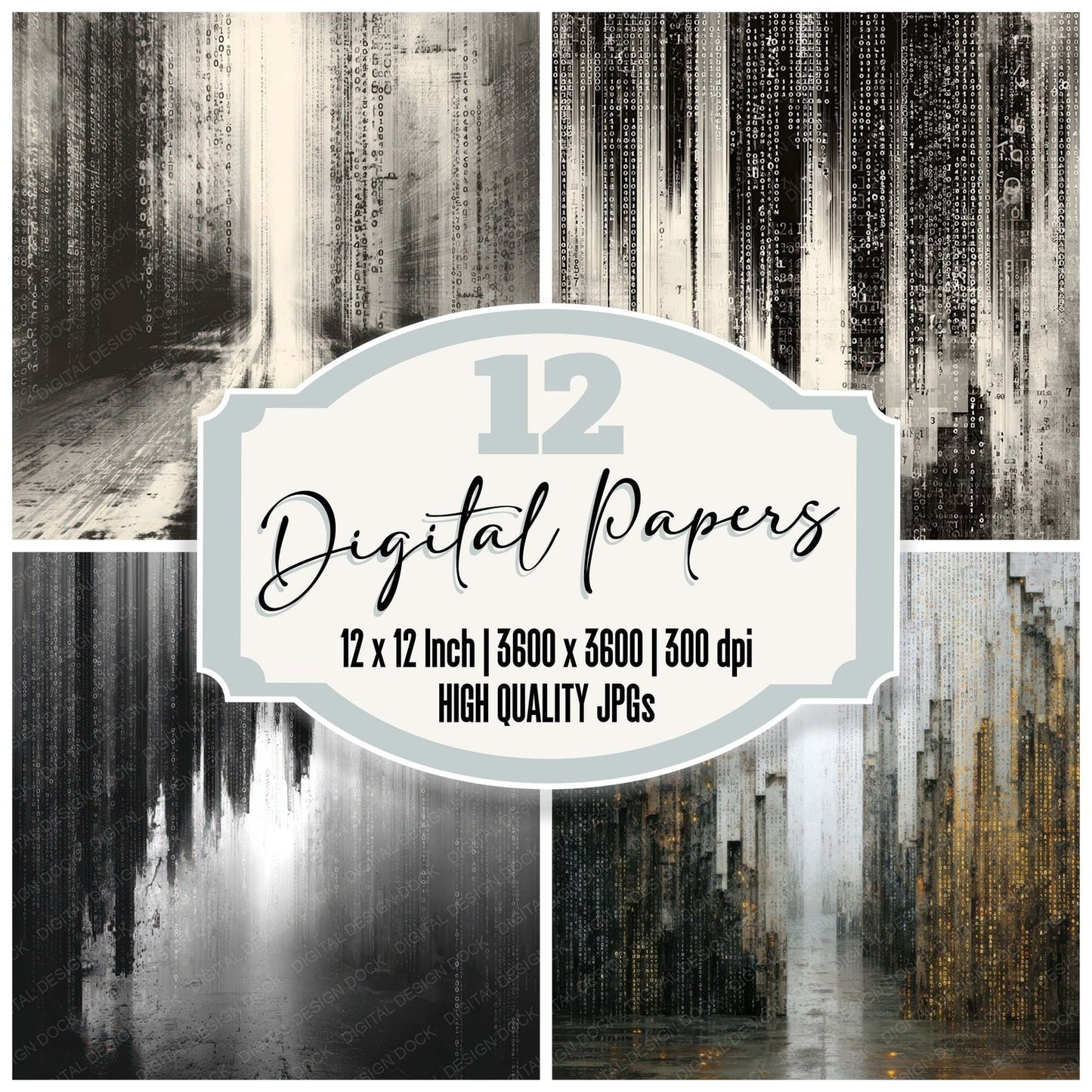 Binary Code Wall Digital Paper Pack (DDD007929)
