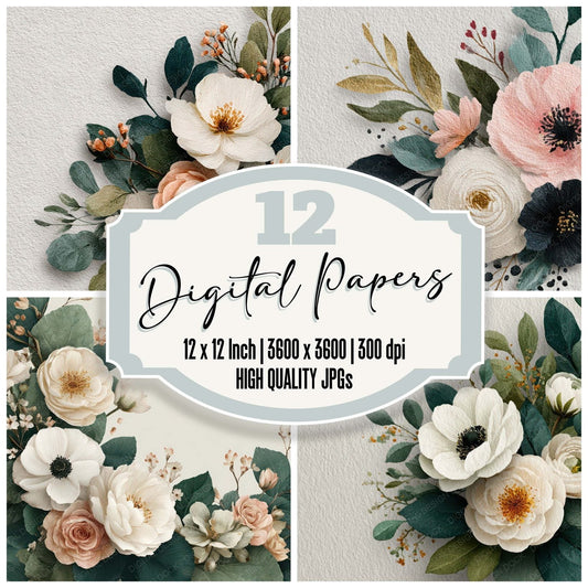 Gouache Wedding Border Digital Paper Pack (DDD007951)