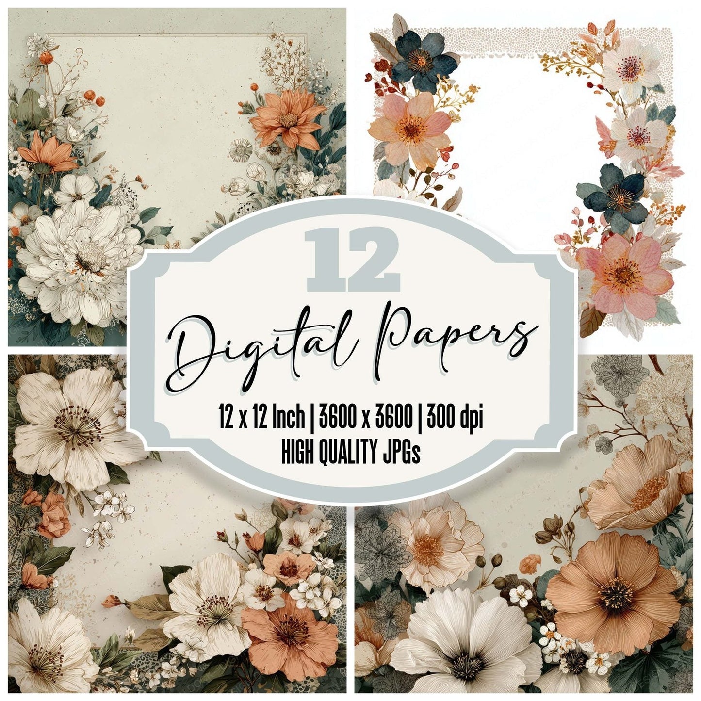 Illustrated Wedding Border Digital Paper Pack (DDD007952)