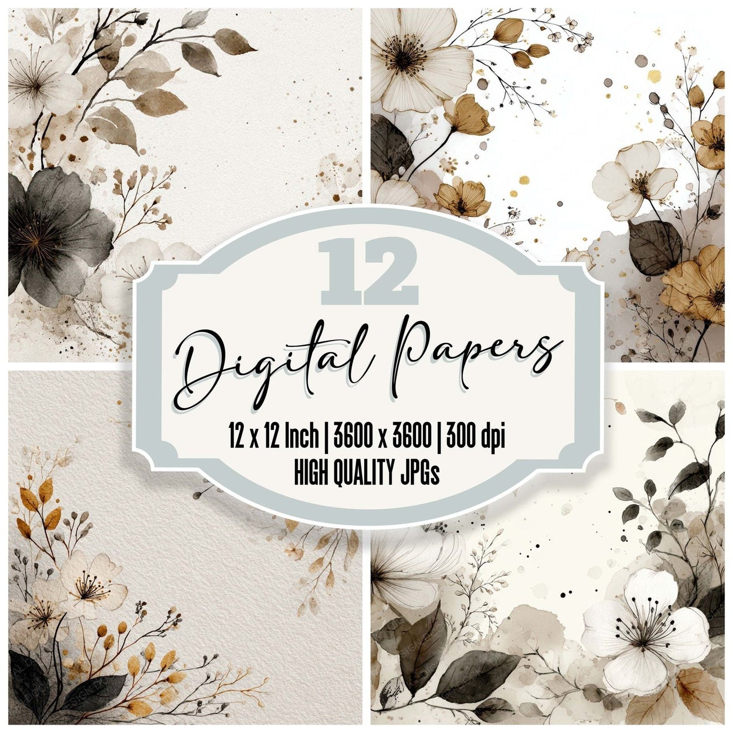 Ink Wash Wedding Border Digital Paper Pack (DDD007953)