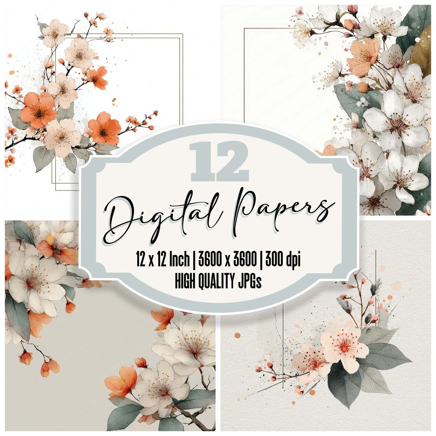 Modern Sketch Wedding Border Digital Paper Pack (DDD007956)